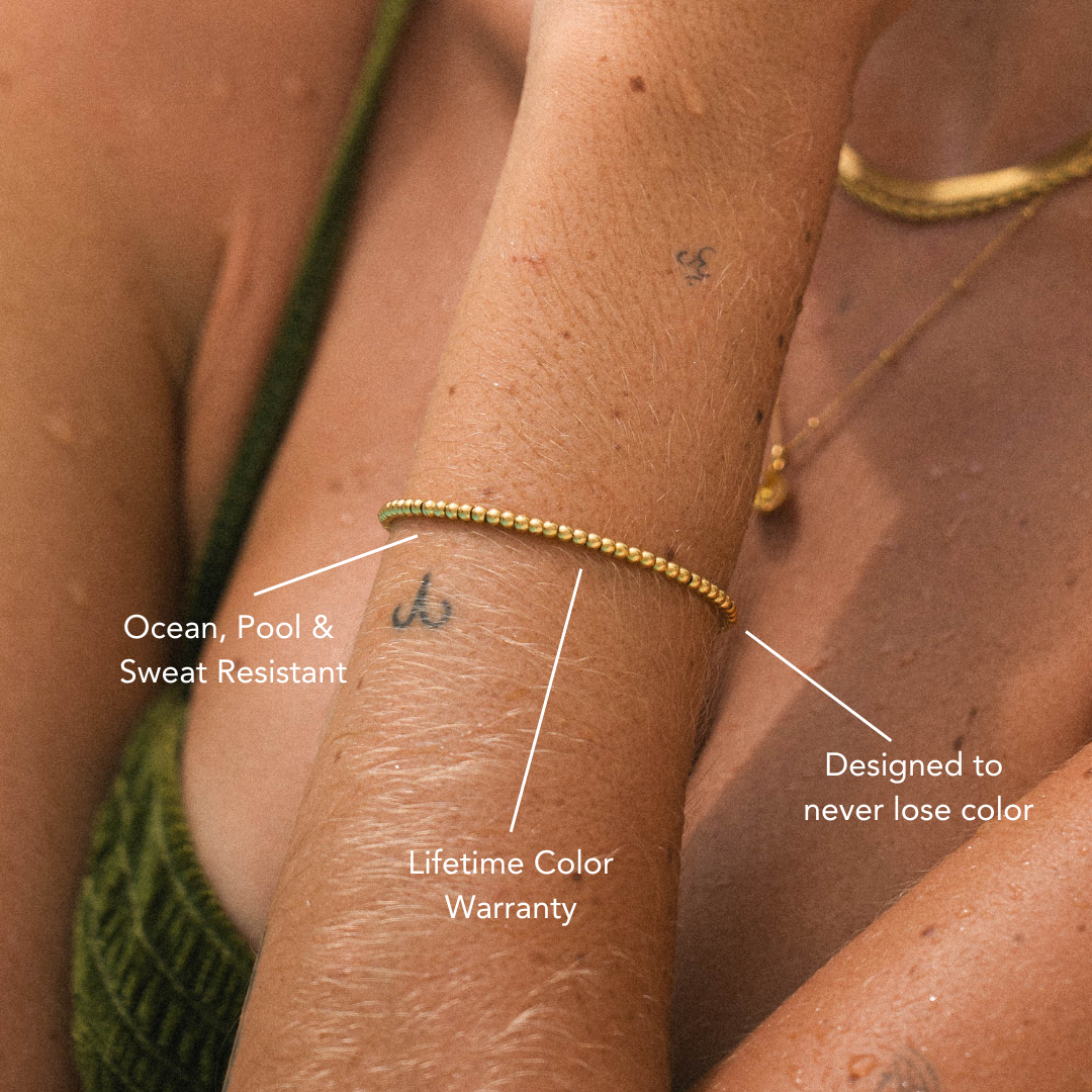 Damen Perlen Armband Gold verstellbar wasserfest hypoallergen Edelstahl 3 mm