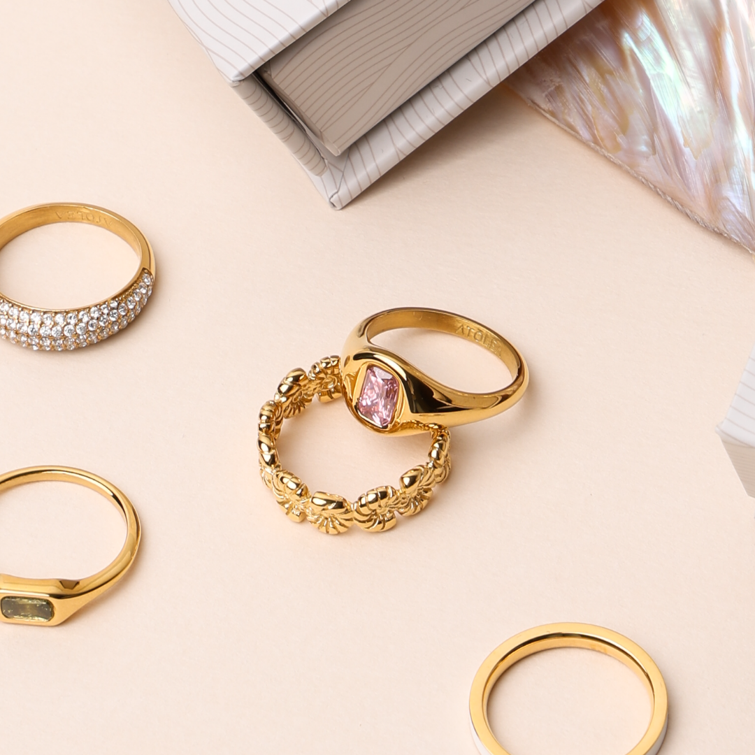 Damen Ring Gold Rosa Zirkon wasserfest hypoallergen
