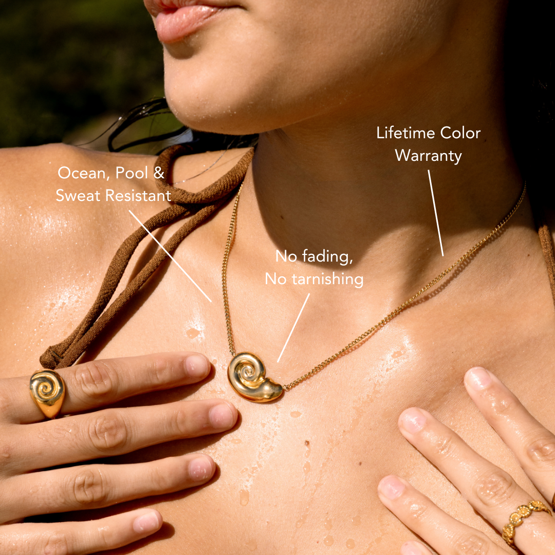 Damen Choker Halskette Gold mit Nautilus Muschel Anhänger wasserfest