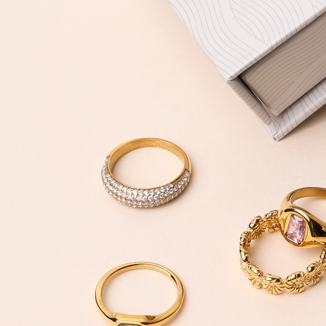 Damen Ring Set Gold mit Zirkon, wasserfest, hypoallergen