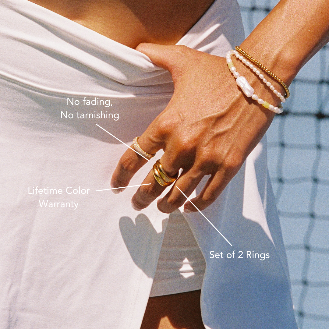 Damen Ring Set Gold stapelbar wasserdicht hypoallergen 2-teilig