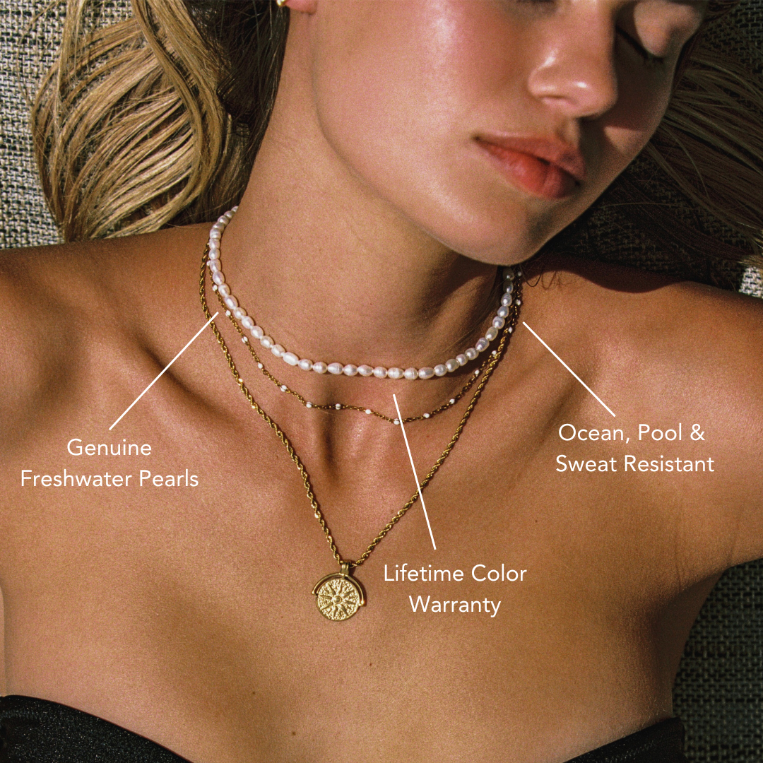 Damen Süßwasserperlen Choker Gold wasserfest hypoallergen Perlen Halskette