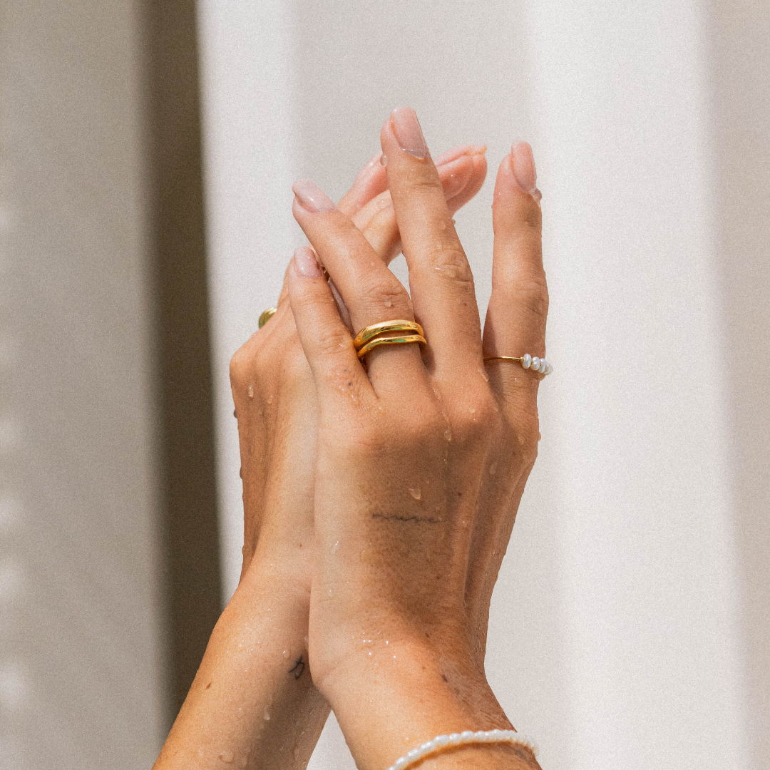 Damen Ring Set gold wasserfest stapelbar 2-teilig hypoallergen
