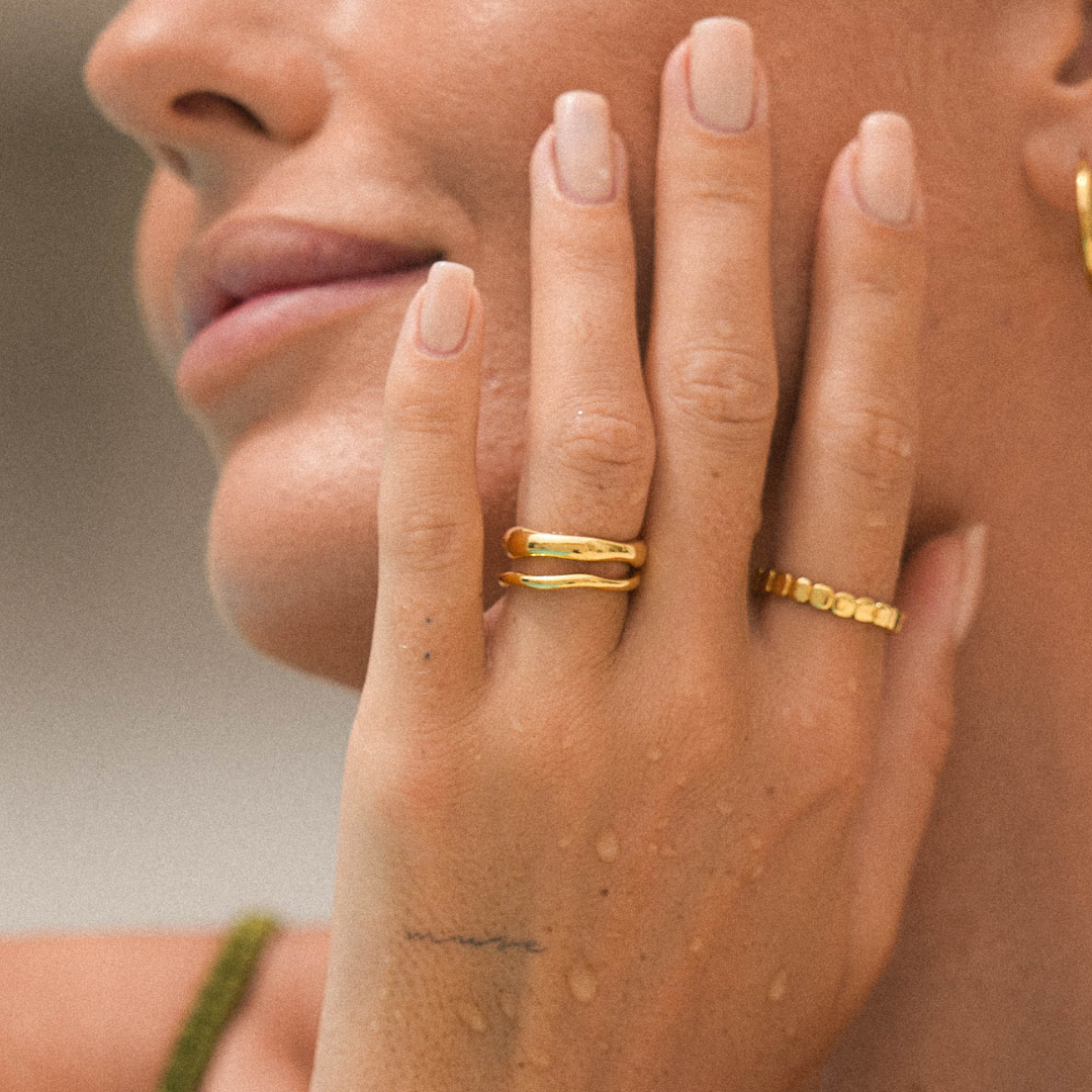 Damen Ring Set gold wasserfest stapelbar 2-teilig hypoallergen