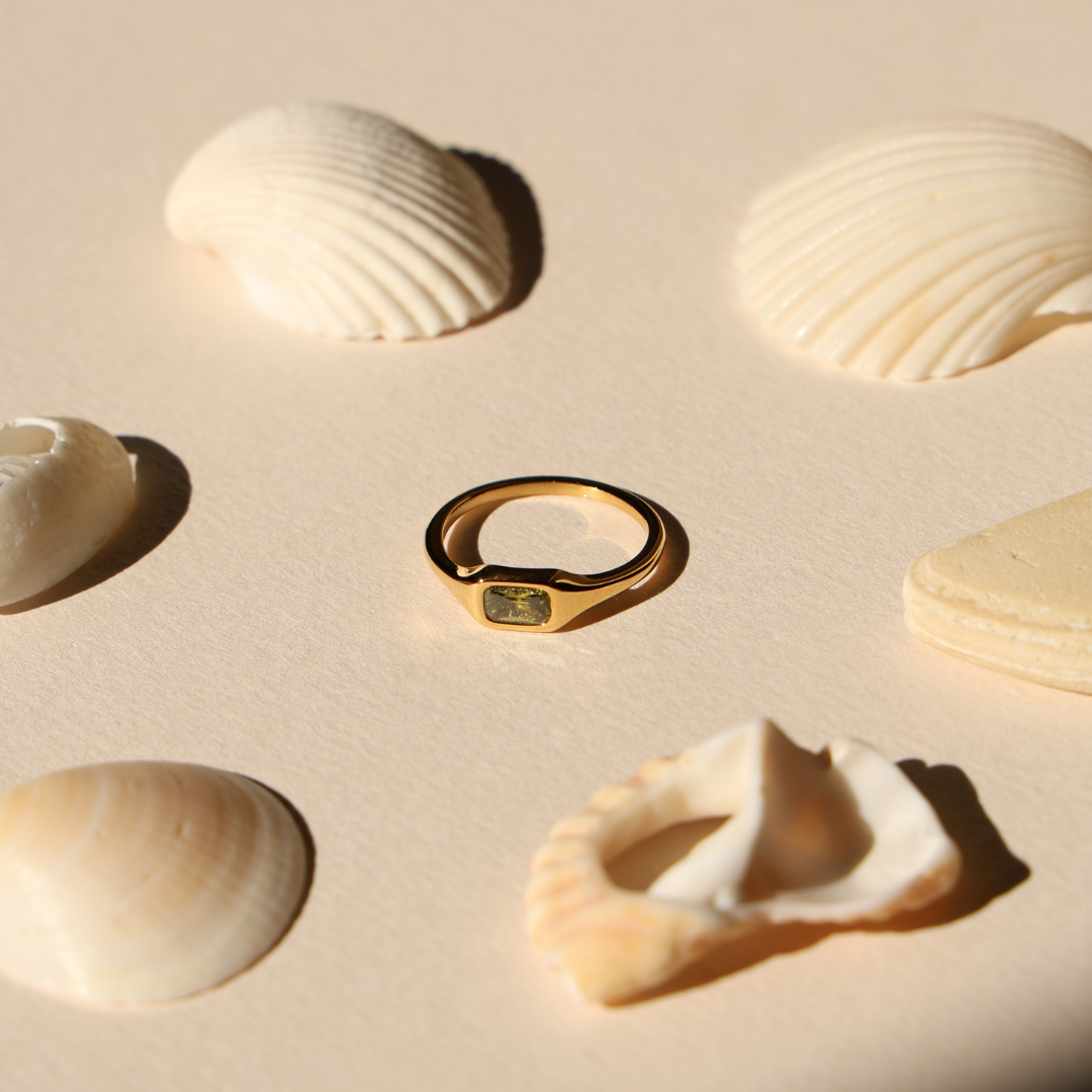 Damen Ring Gold wasserdicht mit Zirkonstein schmal hypoallergen