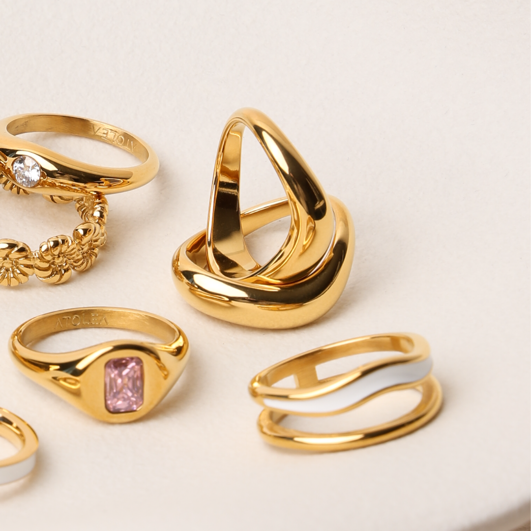 Damen Ring Set Gold stapelbar wasserdicht hypoallergen 2-teilig
