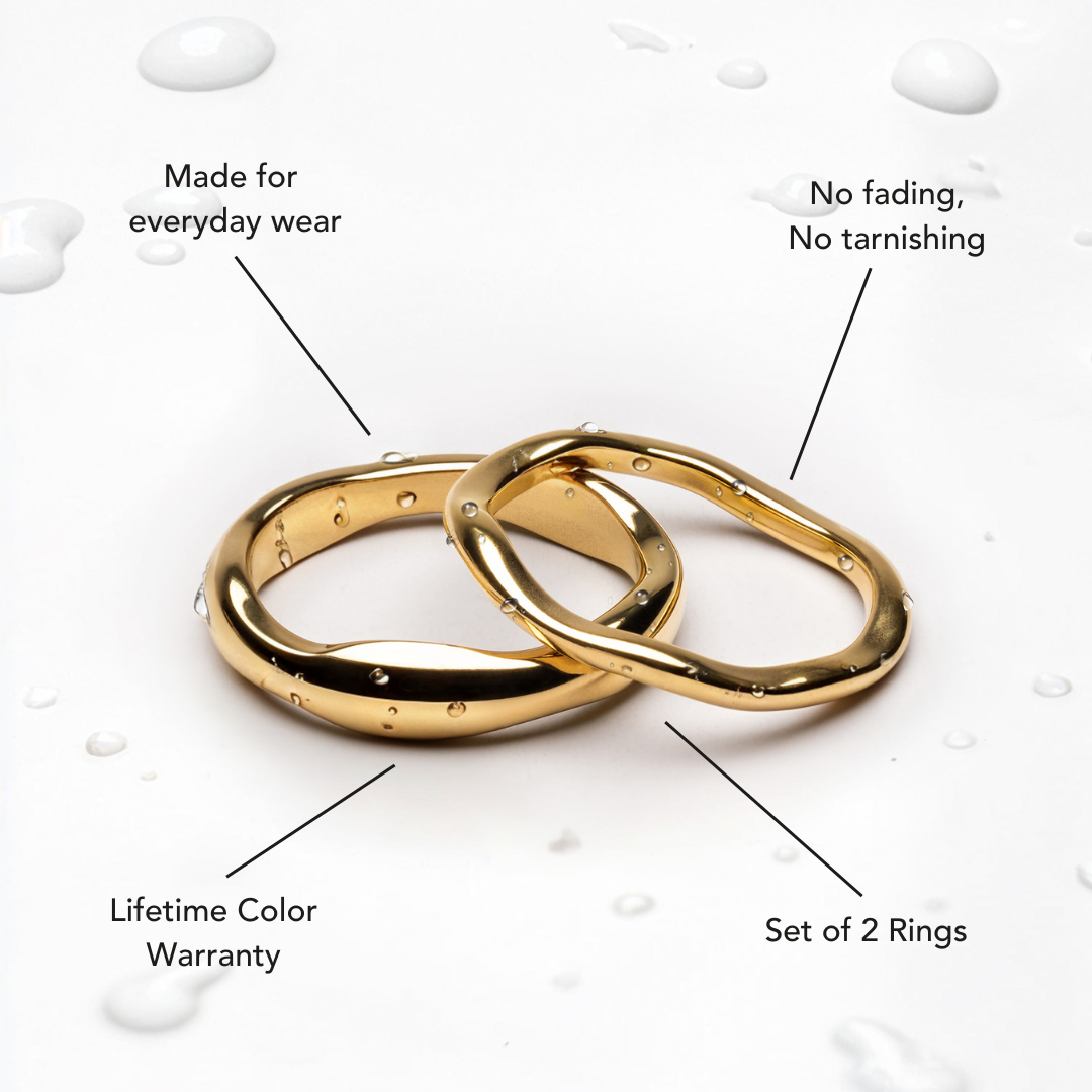 Damen Ring Set gold wasserfest stapelbar 2-teilig hypoallergen