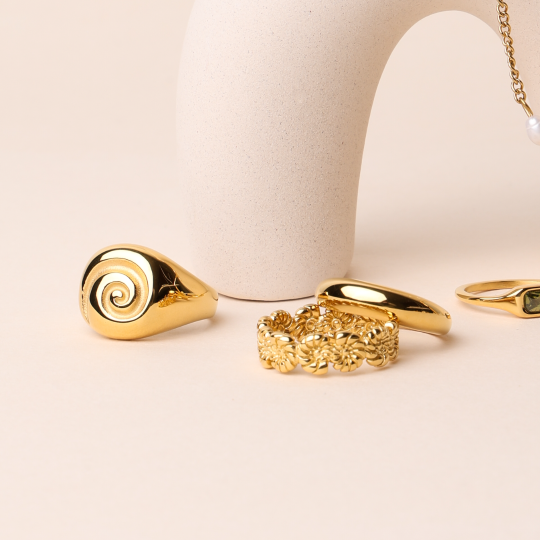 Damen Ring Gold Spiral Nautilus wasserdicht hypoallergen