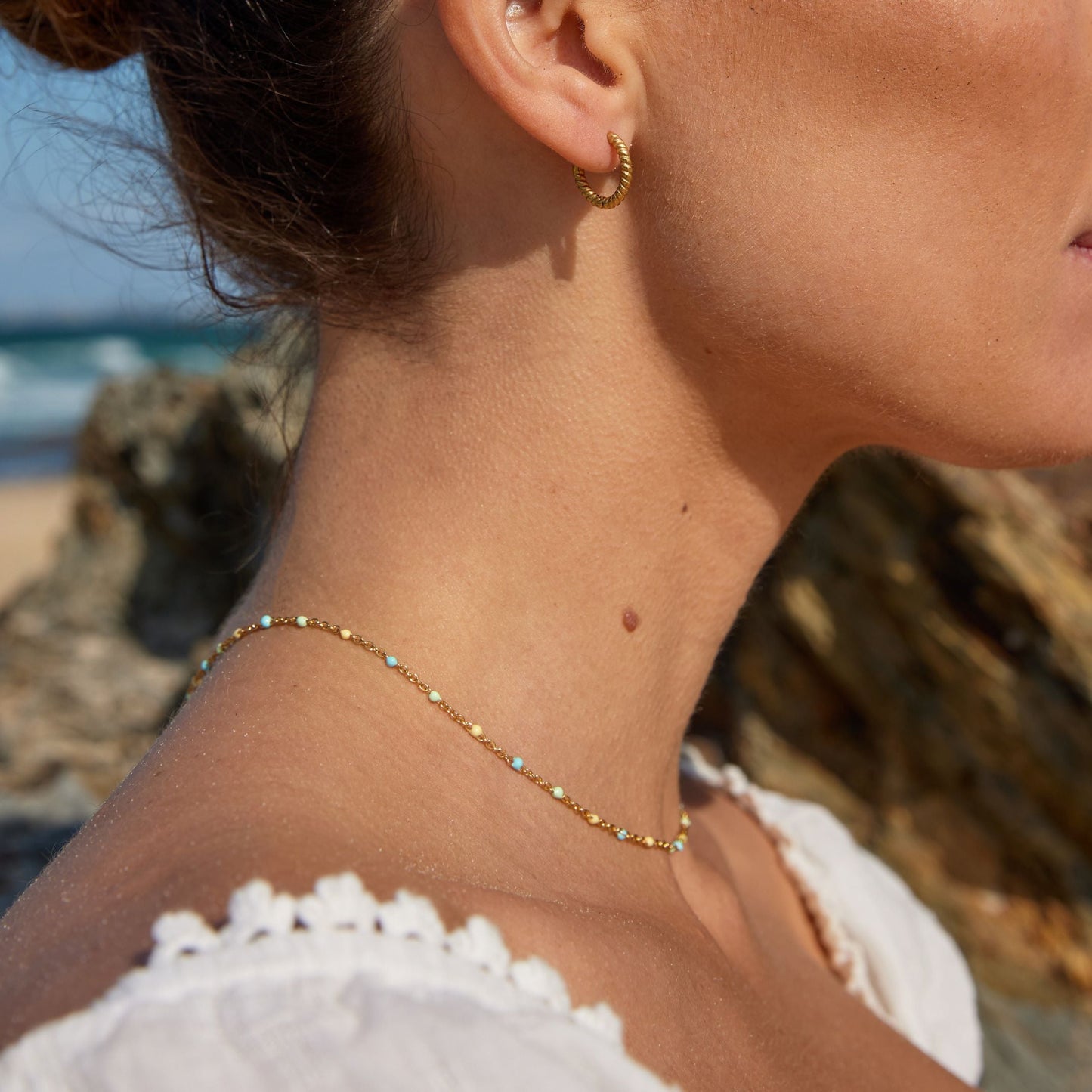 Damen gedrehte Creolen gold Edelstahl wasserfest hypoallergen