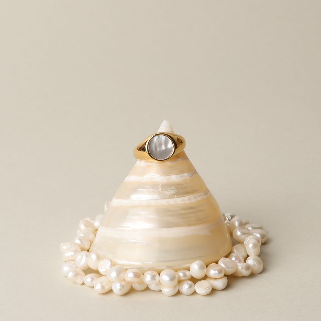 Damen Ring Gold Perlmutt wasserfest hypoallergen
