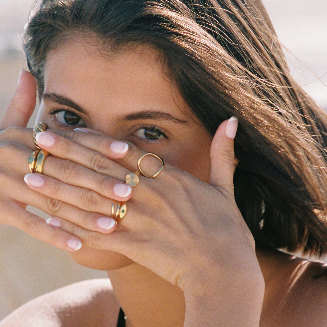 Damen Ring gold oval minimalistisch wasserfest hypoallergen