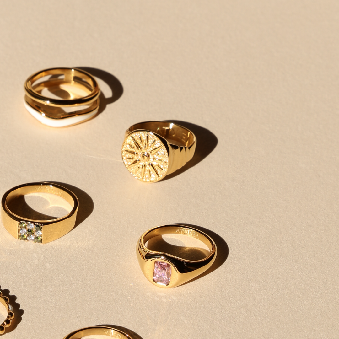 Goldener Ring Sonnenmotiv wasserfest schweißfest hypoallergen 18k PVD