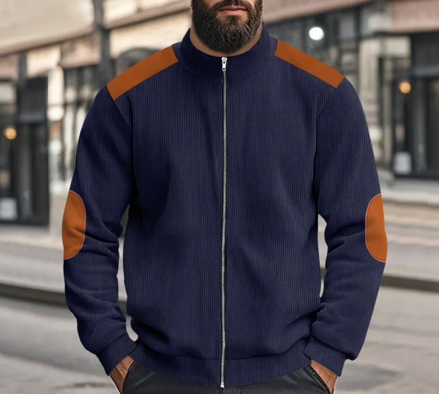 Leo - Corduroy Farbblock Stehkragen Reissverschlussjacke
