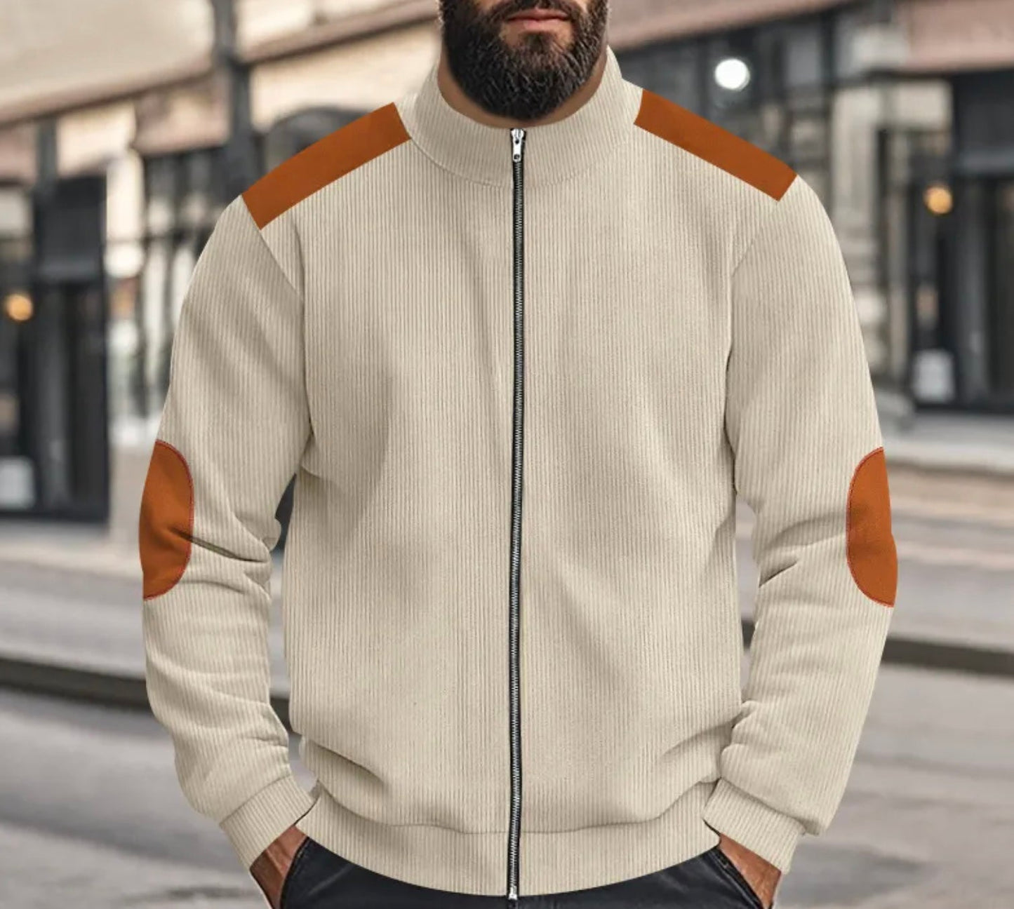 Leo - Corduroy Farbblock Stehkragen Reissverschlussjacke