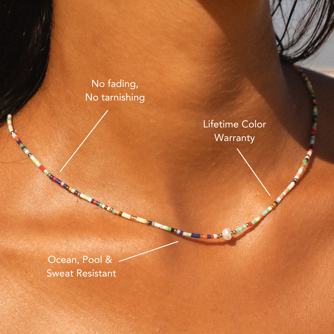 Damen Perlen Choker Bunt mit Süßwasserperle Gold wasserfest Halskette