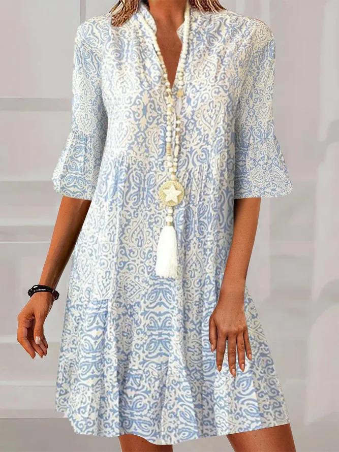 Vintage blau Halbarmkleid