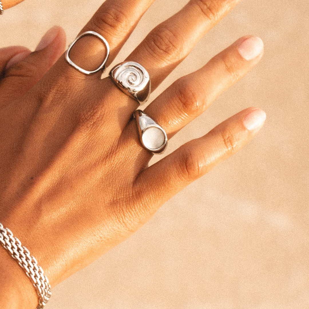 Damen Ring Gold Perlmutt wasserfest hypoallergen