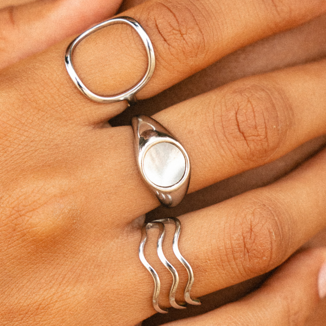 Damen Ring Gold Perlmutt wasserfest hypoallergen