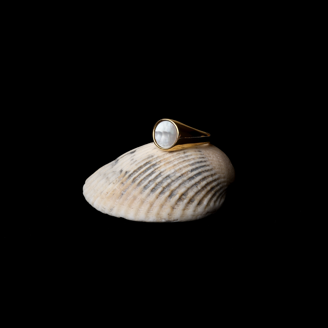 Damen Ring Gold Perlmutt wasserfest hypoallergen