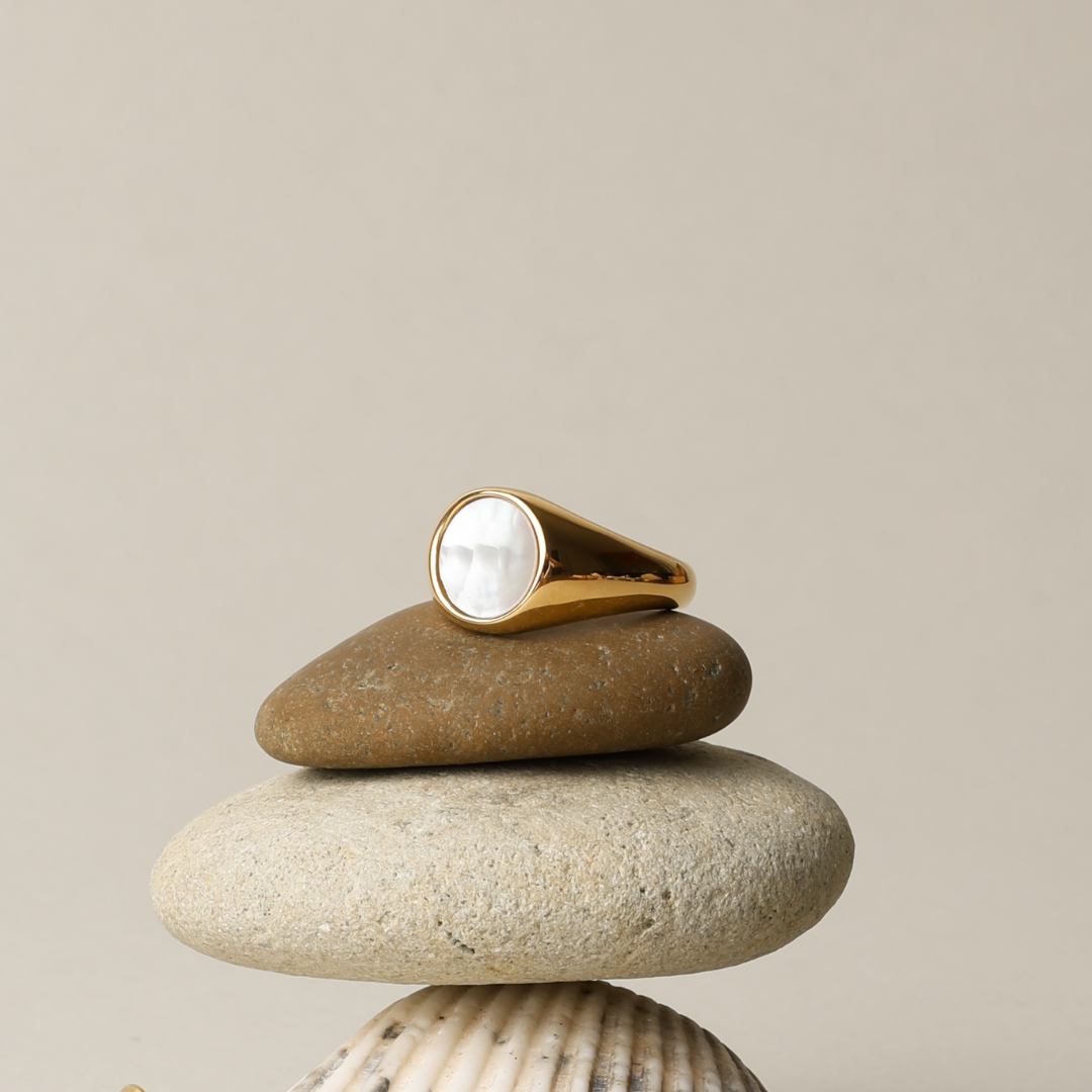 Damen Ring Gold Perlmutt wasserfest hypoallergen
