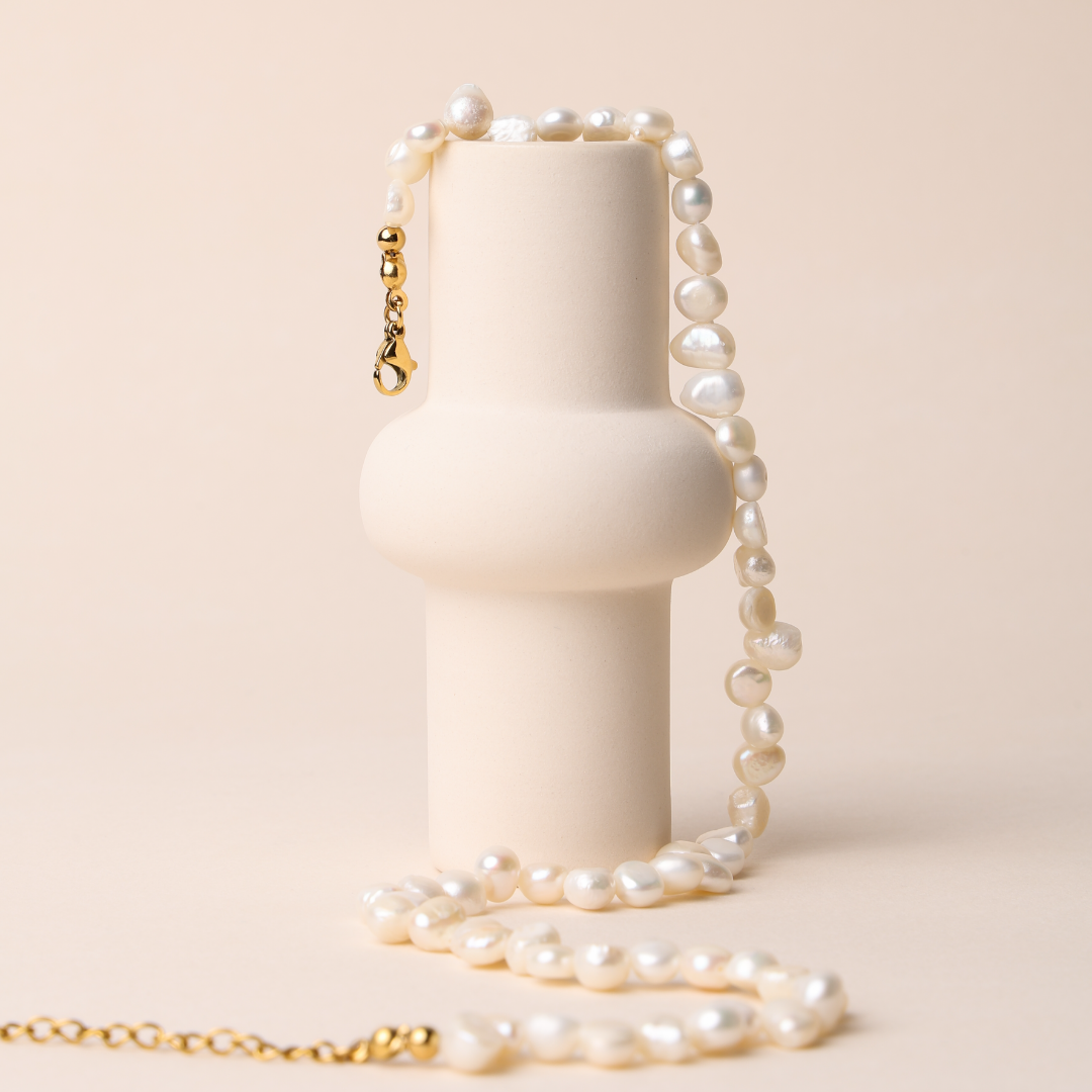Damen Perlen Choker Halskette Gold Süßwasserperlen wasserdicht hypoallergen