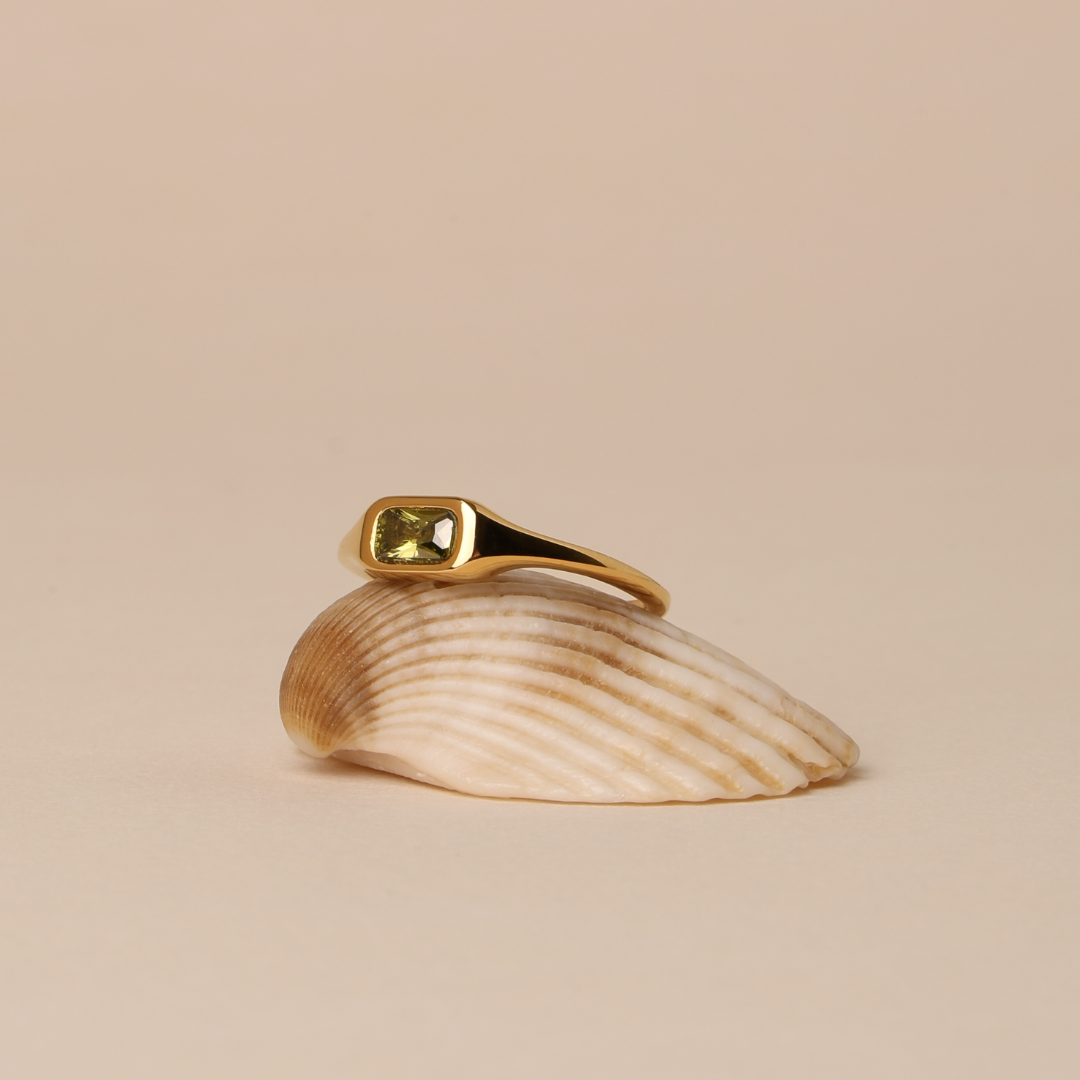 Damen Ring Gold wasserdicht mit Zirkonstein schmal hypoallergen