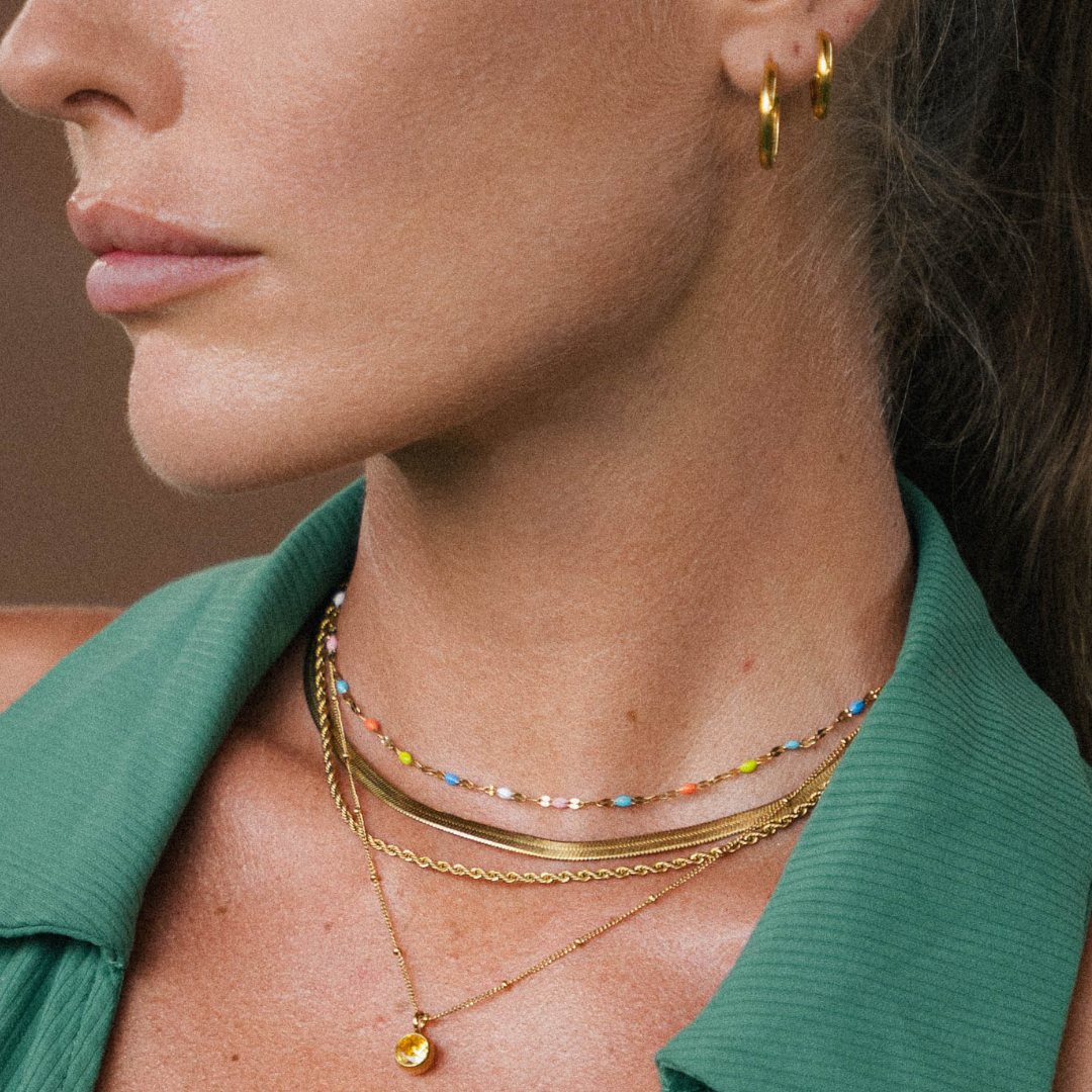 Damen Regenbogen Choker Gold Emaille bunt wasserfest hypoallergen Halskette