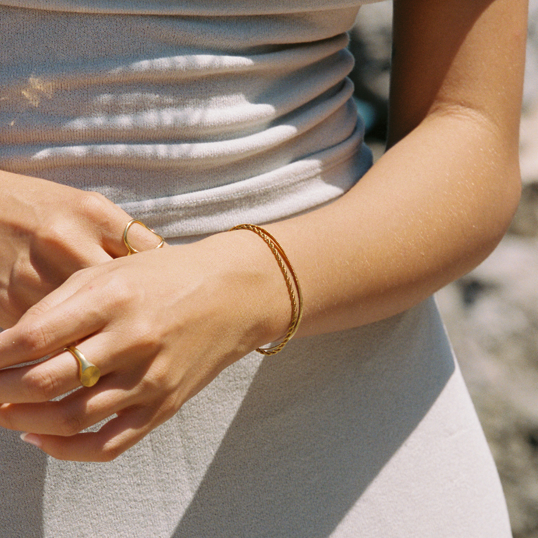 Damen Layering Armband Gold Herringbone Rope doppellagig wasserfest