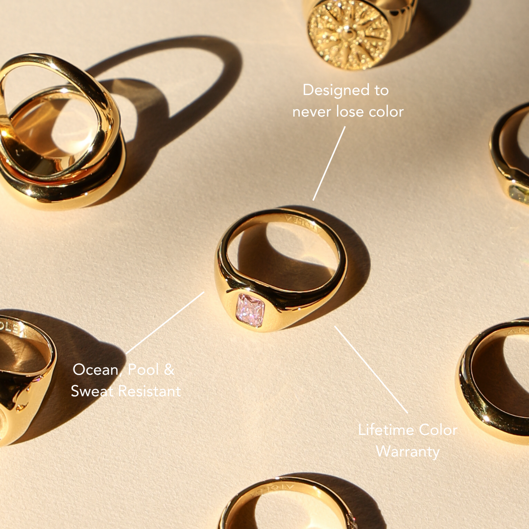Damen Ring Gold Rosa Zirkon wasserfest hypoallergen