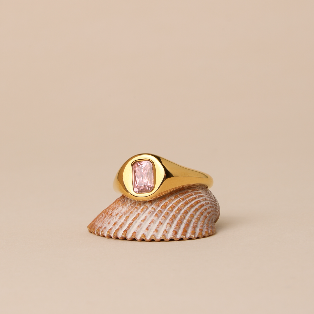 Damen Ring Gold Rosa Zirkon wasserfest hypoallergen