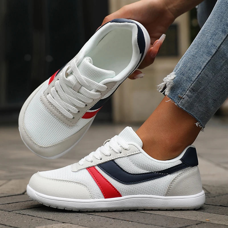 Damen Barfußschuhe Schwarz Breite Zehenbox Sneaker Flach Atmungsaktiv