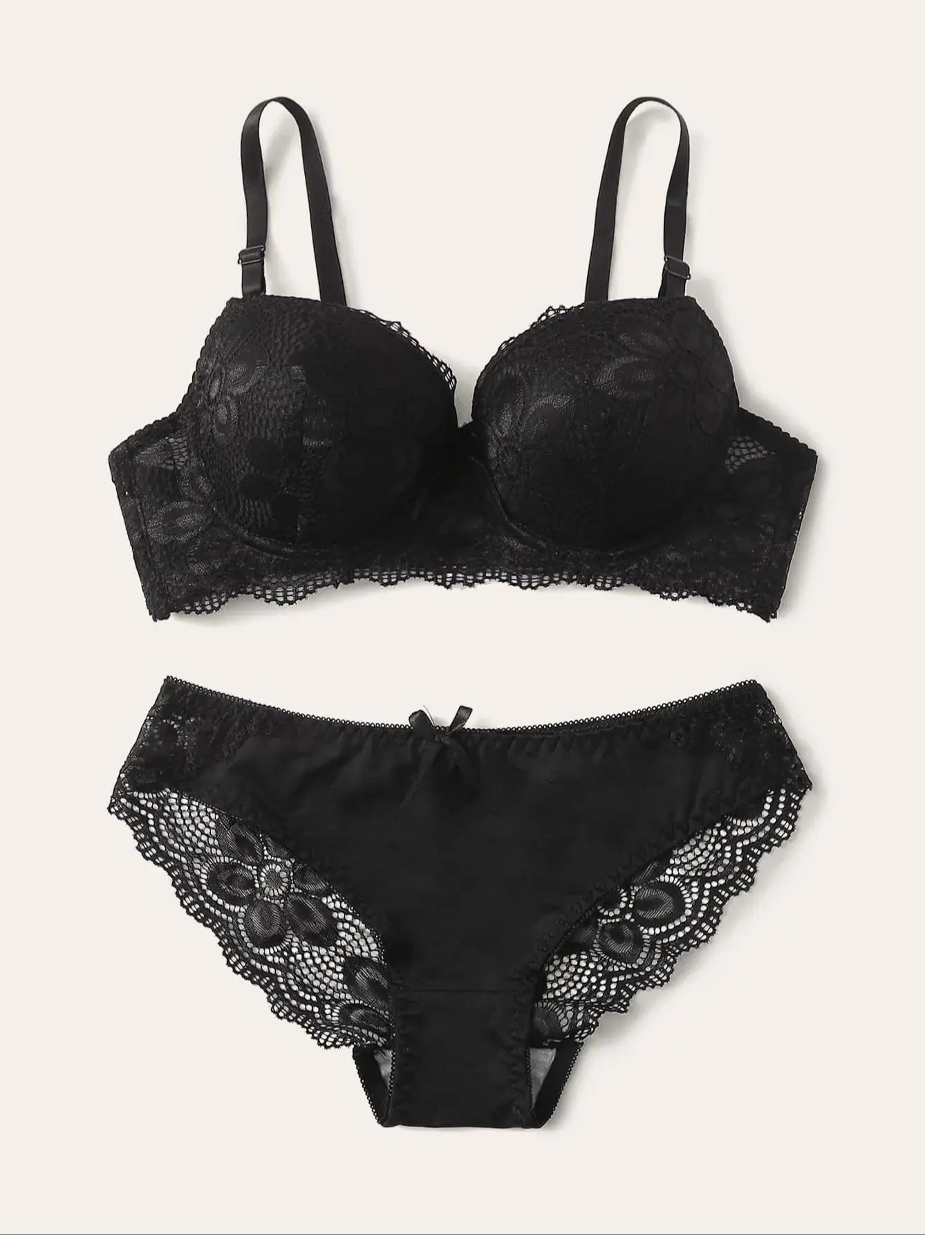 Damen Push-up Dessous Set Rot mit Spitze, Bügel-BH, vorgeformten Cups, verstellbaren Trägern