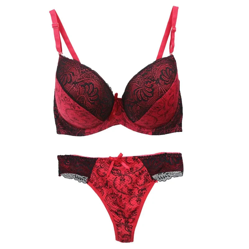 Damen Push-up Dessous Set Türkis Schwarz mit Spitze, verstellbaren Trägern und vorgeformten Cups