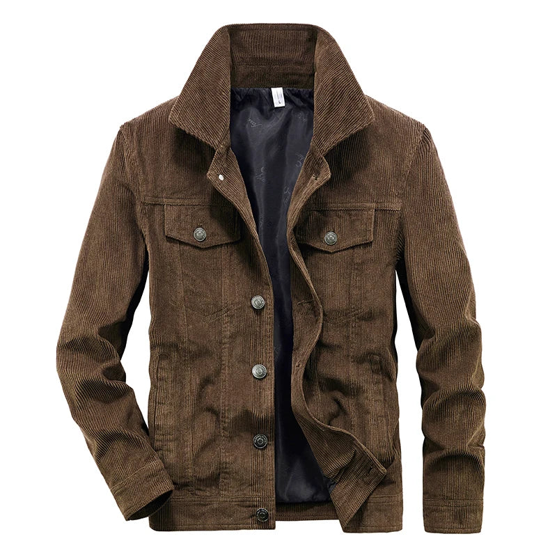 Herren Cord Jacke Slim Fit, Vintage Casual Übergangsjacke für Frühling und Herbst mit Reißverschluss und langen Ärmeln
