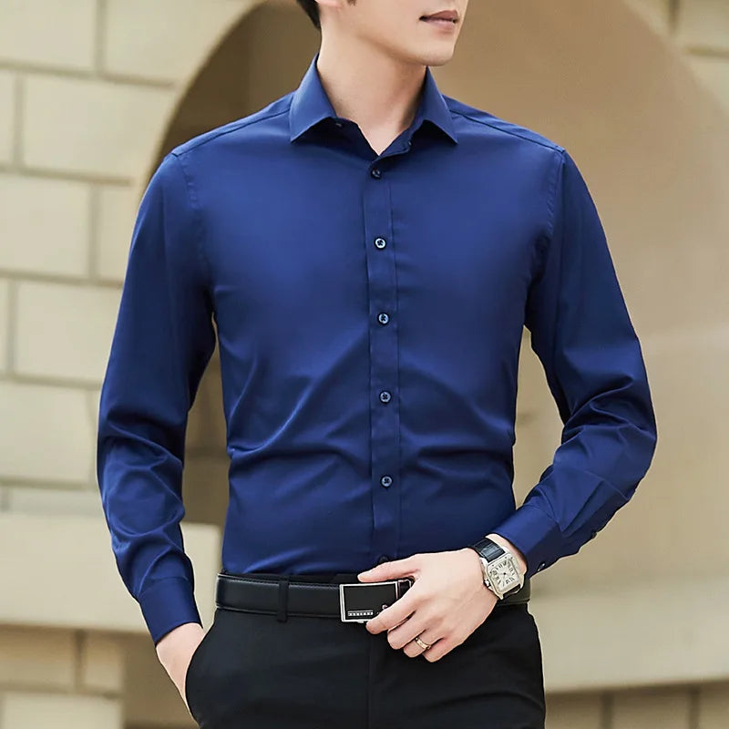 Herren Businesshemd Weiß Slim Fit Plus Size Langarm Klassisch Basic Casual Einfarbig