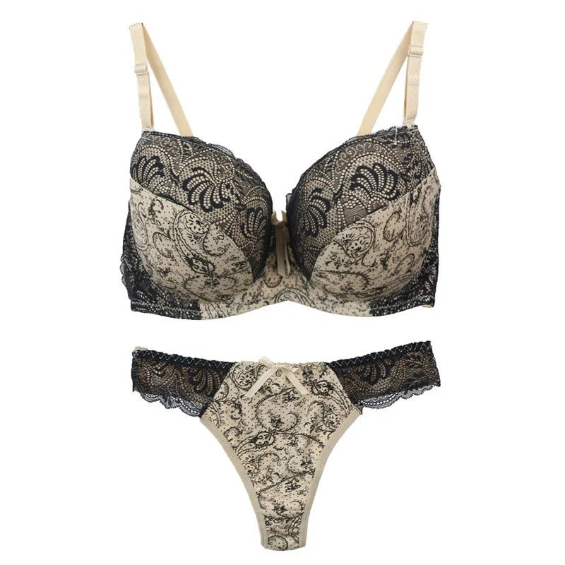 Damen Push-up Dessous Set Türkis Schwarz mit Spitze, verstellbaren Trägern und vorgeformten Cups