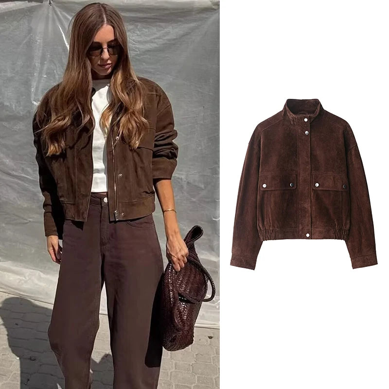 Damen Herbstjacke Slim Fit mit großen Taschen Warme Jacke für Herbst Streetwear