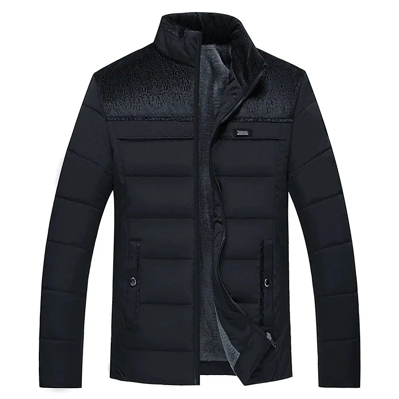 Herren Pufferjacke Winter Parka mit Plüschfutter, Stehkragen, dicker Wattierung und Reißverschluss