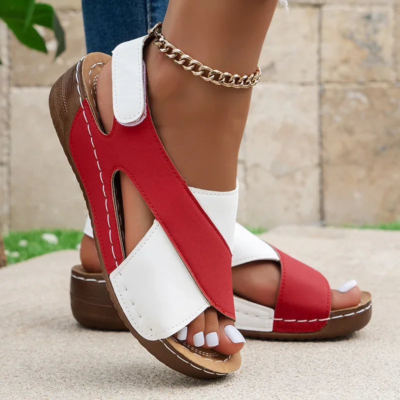 Damen Sandalen Peep Toe mit weichem Keilabsatz Leichte Sommerschuhe Wedges