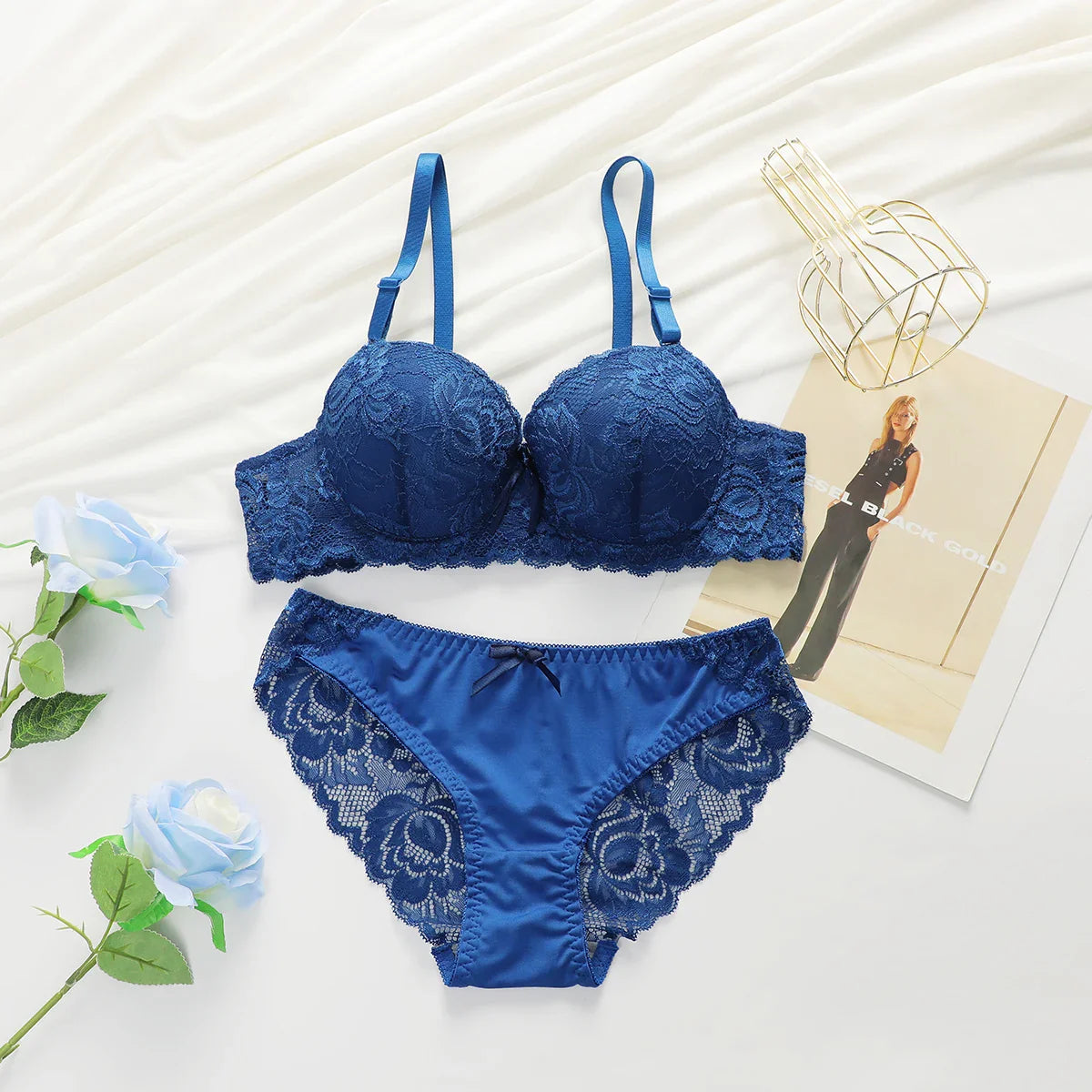 Damen Dessous Set Rot BH mit Slip Spitze Bügel geformte Cups verstellbare Träger