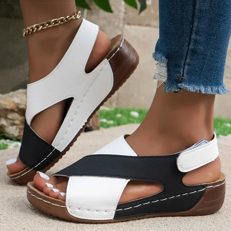 Damen Sandalen Peep Toe mit weichem Keilabsatz Leichte Sommerschuhe Wedges