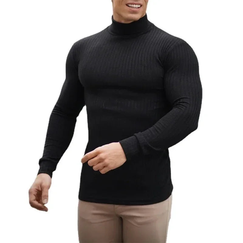 Herren Slim-Fit Rollkragenpullover Langarm Atmungsaktiv Schnelltrocknend Strickshirt für Fitness Bodybuilding