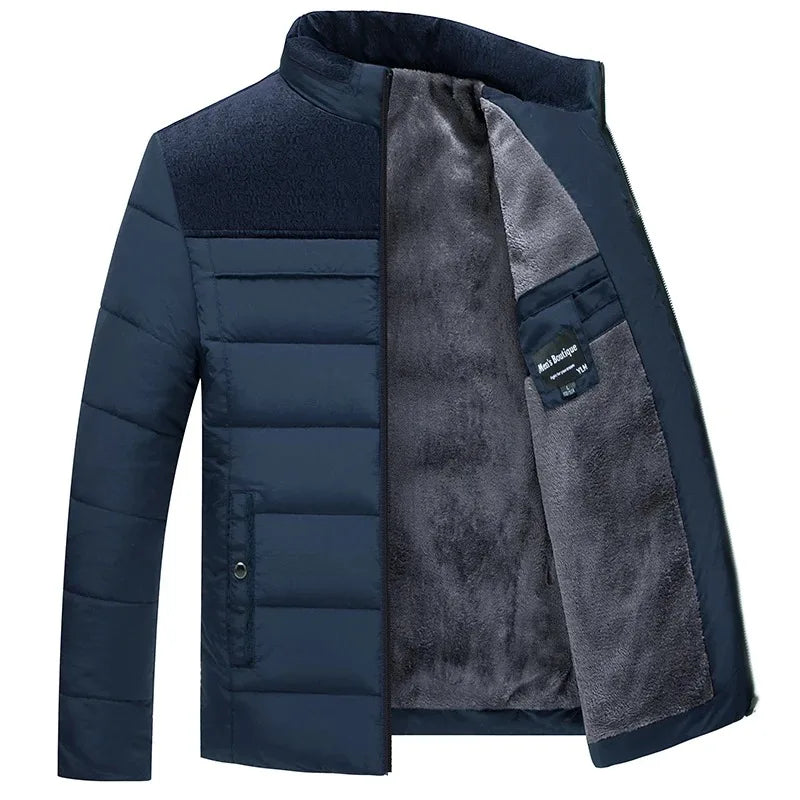 Herren Pufferjacke Winter Parka mit Plüschfutter, Stehkragen, dicker Wattierung und Reißverschluss