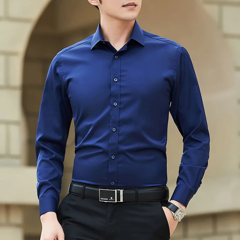 Herren Businesshemd Weiß Slim Fit Plus Size Langarm Klassisch Basic Casual Einfarbig