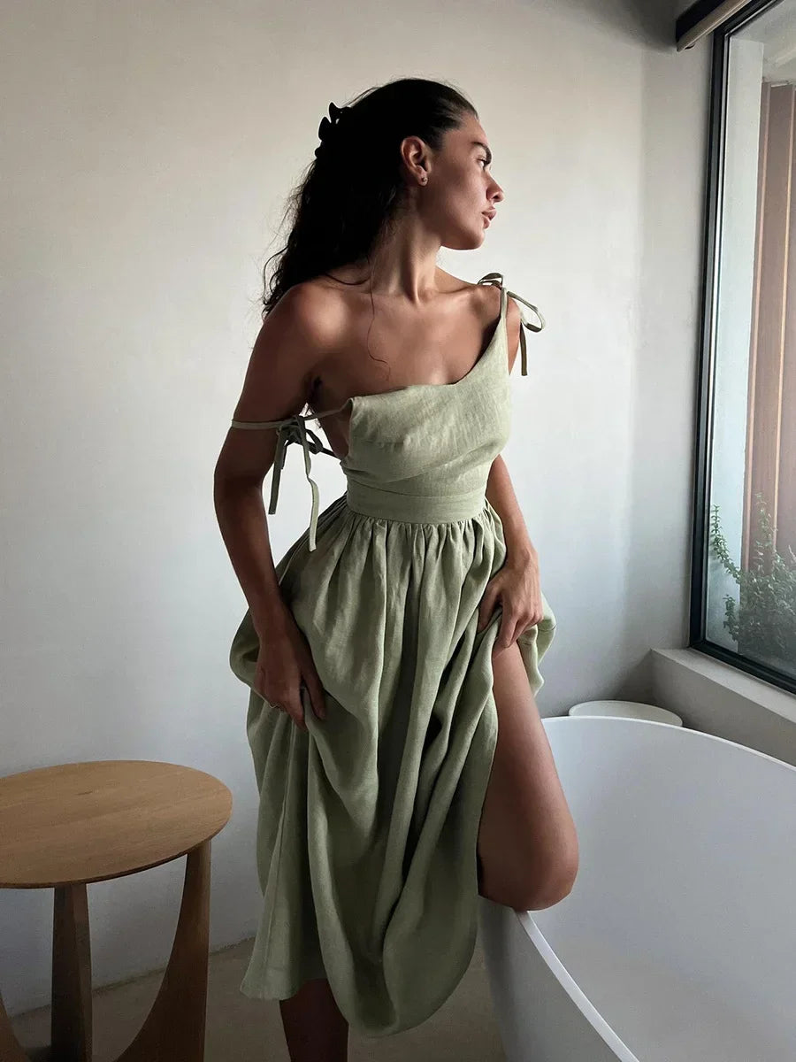 Damen A-Linien Sommerkleid mit V-Ausschnitt Trägern locker für Strand und Freizeit