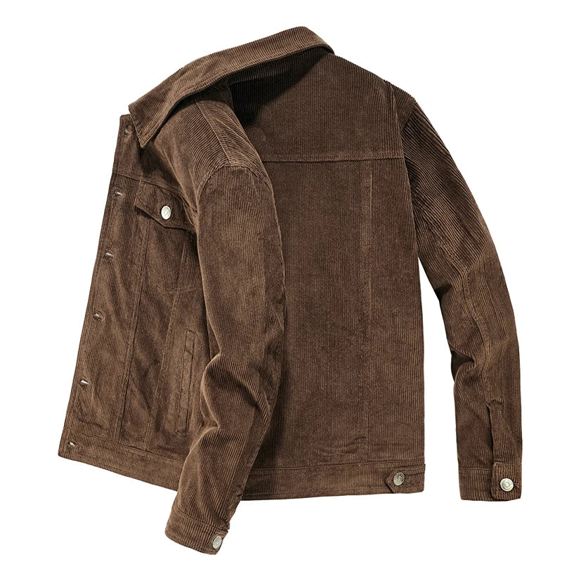 Herren Cord Jacke Slim Fit, Vintage Casual Übergangsjacke für Frühling und Herbst mit Reißverschluss und langen Ärmeln