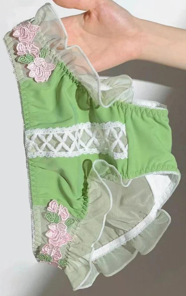 Damen Dessous Set Creme Bügel-BH mit Slip transparente Einsätze florale Details vorgeformte Cups