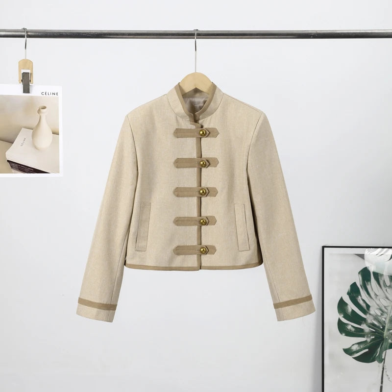 Damen Pilotenjacke Braun mit Reißverschluss Langarm Revers Loose Fit Street Style