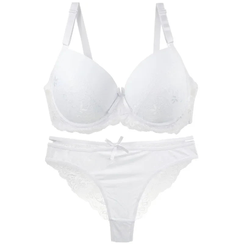 Damen Dessous Set Lila Push-up BH mit Spitze und Bügel inklusive Slip Unterwäsche mit formender Passform