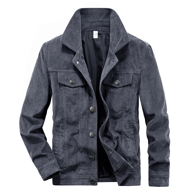 Herren Cord Jacke Slim Fit, Vintage Casual Übergangsjacke für Frühling und Herbst mit Reißverschluss und langen Ärmeln